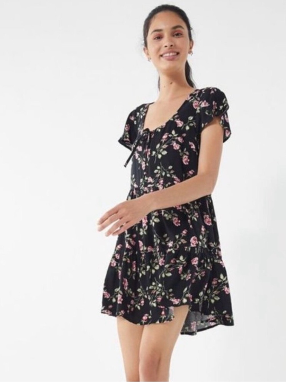 Urban Outfitters Floral Tiered Scoop-Neck Babydoll Dress